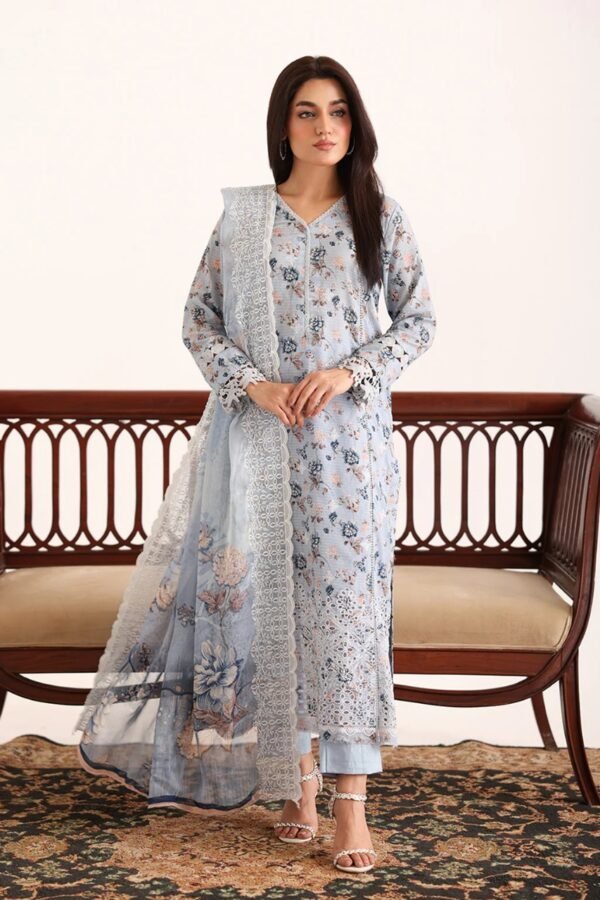 JOHR ANIYA:  4-PIECE CHIKAN KARI LAWN WITH PRATED BAMBER CHIFFON DUPATTA Jh-677