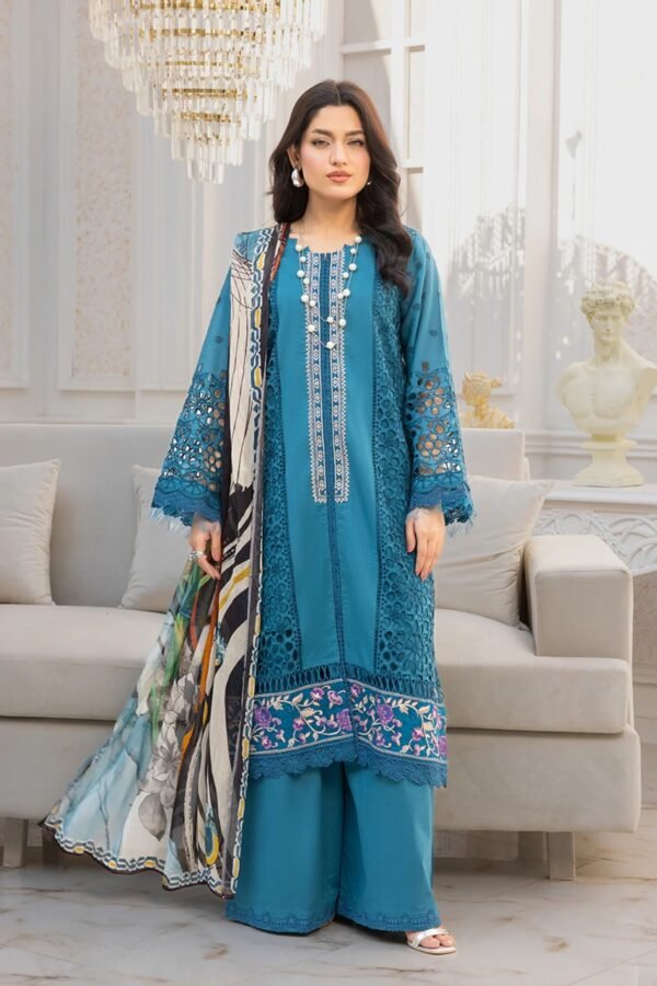 JOHRA Shazma :  4 PIECE JH-358EMBROIDERED+ CHIKANKARI LAWN WITH PRINTED BAMBER