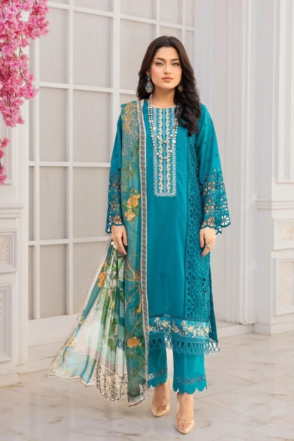 JOHRA Shazma : 4 PIECE JH1-356 EMBROIDERED+ CHIKANKARI LAWN WITH PRINTED BAMBER