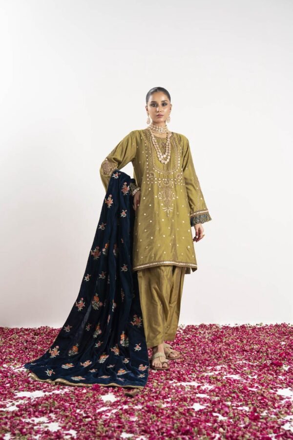 alkaramstudio  Velvet Collection  VC-02-23-Olive |  3 Piece